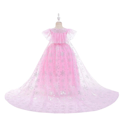 Mädchen rosa Pailletten Mesh Prinzessin Kleid, Mesh kurze Ärmel, mit Umhang, geeignet für Party, Tanz, Performance, Karnevals kleid