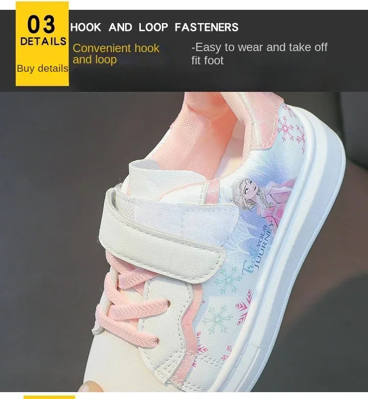 Disney Kids Girls Shoes 2024 New Children Sneakers Girls Elsa Frozen Princess Casual Sport Shoes Student Shoes Teen Shoes.