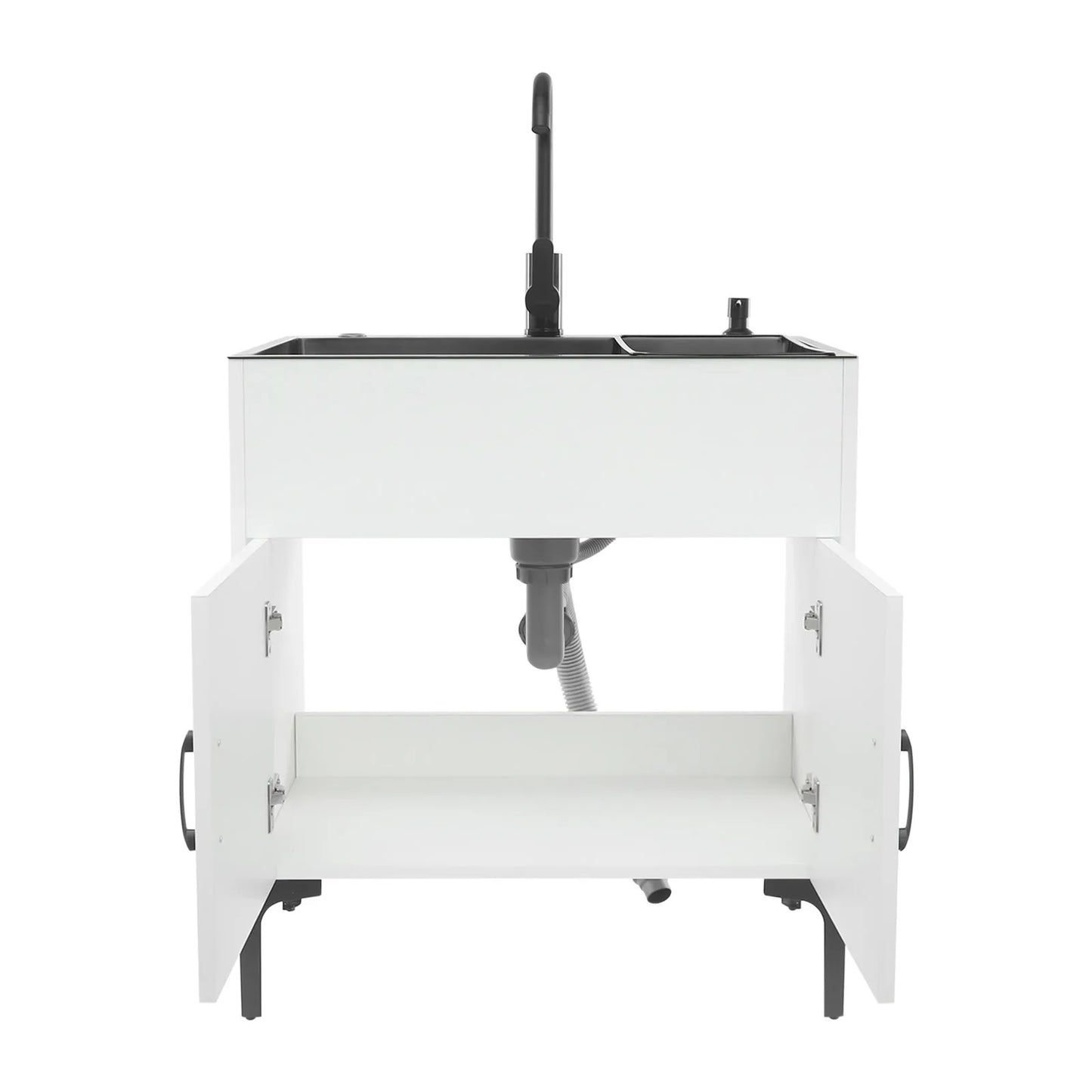 Schwarz/weißes unabhängiges Waschbecken mit Schrank, Küchenspüle aus Edelstahl mit 360° °   Drehbarer Wasserhahn für Badezimmer, Waschbecken