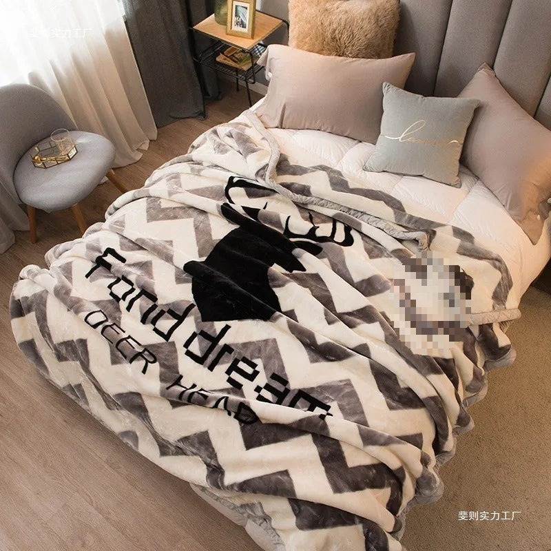 Thiened Double-layer Raschel Blanket Warm Coral Fce Wedding Blanket Single Double Bed Autumn Winter Warmth Cover Blanket.