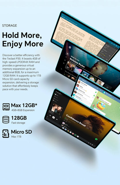 Teclast P30 Tablet Android 14 Max 12GB(4GB+8GB Expansion) RAM 128GB ROM 10.1" Tablets Unisoc T606 8-Core 6000 mAh AI Dual Camera.