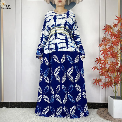 New Women Party Dress Dubai Muslim Summer Cotton Long Sleeve Collect Waist Boubou Maxi Islam Women Elegant Dress African Abaya.
