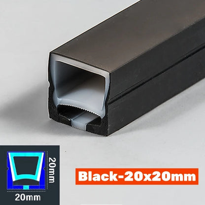 1-5m Black Silicone Tube LED Neon Light DC12V Flexible Recessed Diffuser Channel Waterproof Wall Ceiling Ribbon Rope Strip Light