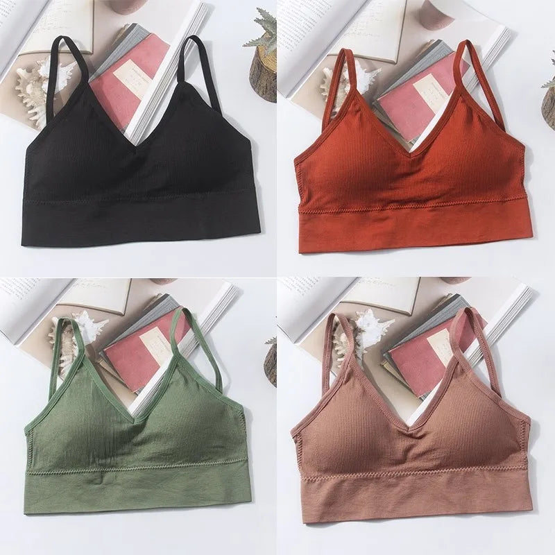 Kit 4 Women Seamless Bra Set, Sexy Beautiful Back Cotton Bra Comfortable Breathable Padded Bra Underwear.