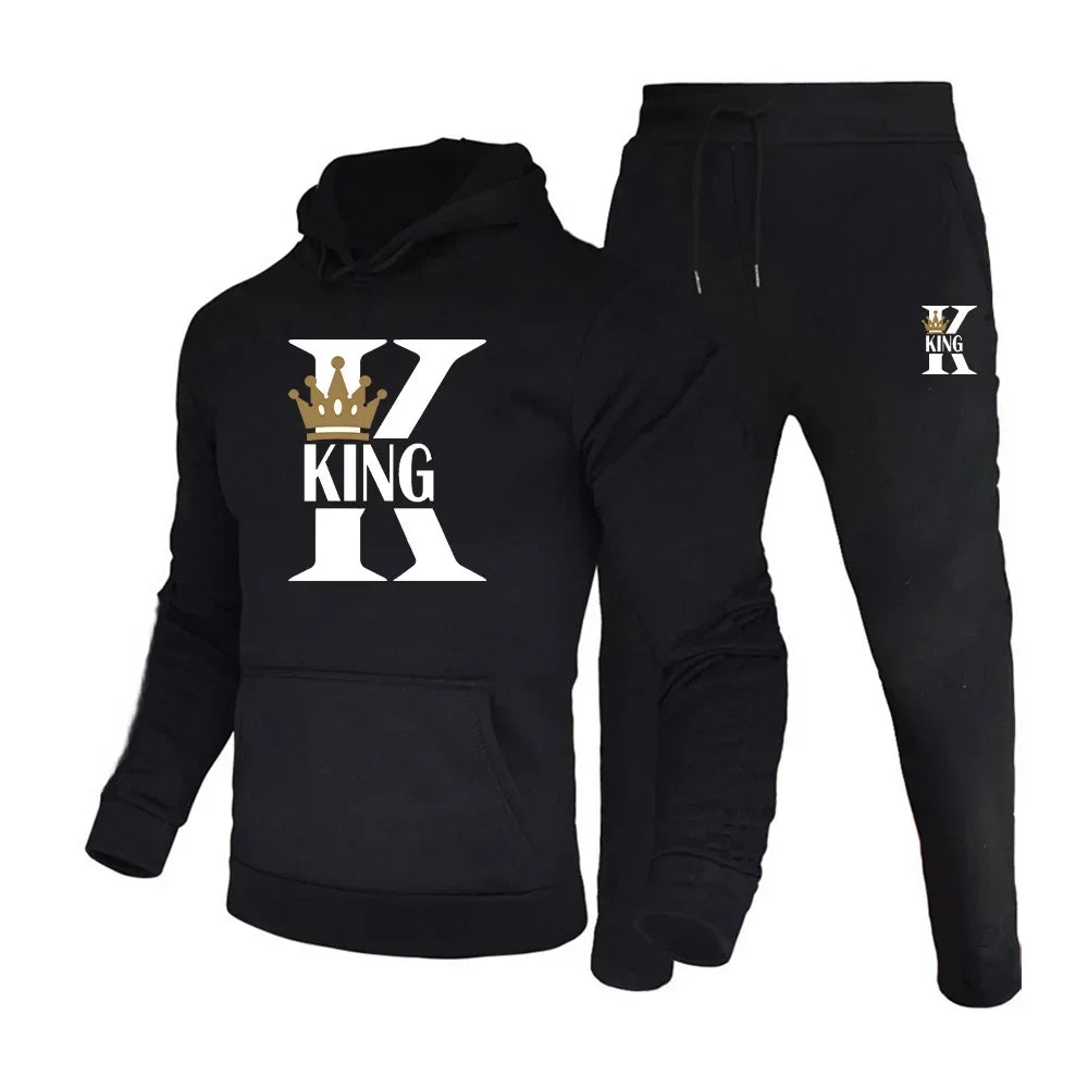 King Print hoodie suit men s casual sportswear fashionable spring and autumn jogging pullover sportswear sweatpants.