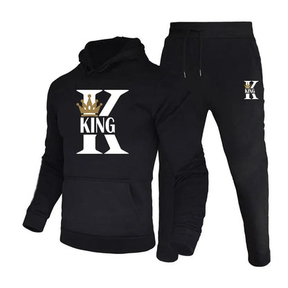 King Print hoodie suit men s casual sportswear fashionable spring and autumn jogging pullover sportswear sweatpants.