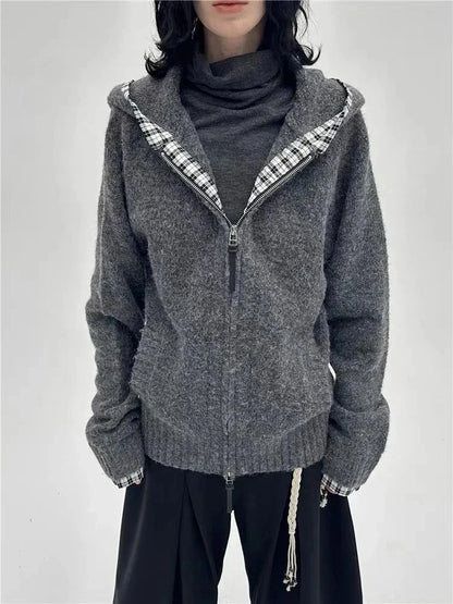 Korean Fashion Sweatshirts Harajuku Gothic Printed Coats Jackets Subculture Vintage Faux Fur Hooded Women Casual Y2k Clothing.