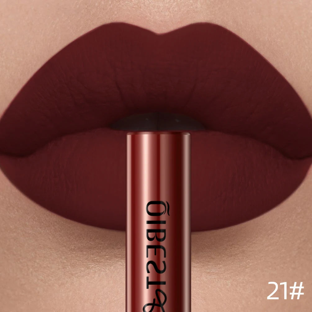 QIBEST Sexy Red Matte Lip Gloss Long Lasting Velvet Liquid Lipstick Lip Makeup Women Beauty Nonstick Cup Waterproof Lipgloss Hot