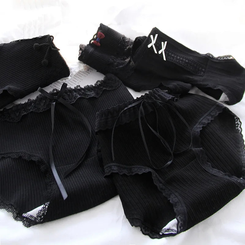 Cotton Women's Sexy Panties Black Underwear Girls Briefs For Ladies Shorts Soft Breathable Lingerie Intimates Underpant 5Pcs/Set
