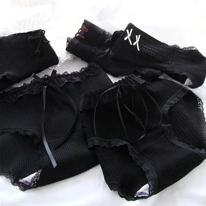 Cotton Women's Sexy Panties Black Underwear Girls Briefs For Ladies Shorts Soft Breathable Lingerie Intimates Underpant 5Pcs/Set