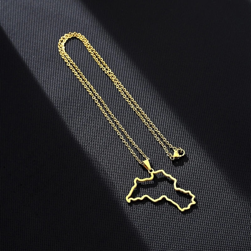 Stainless Steel Kurdistan Map Pendant Necklace for Couple Ethnic Jewelry Valentines Women Men Unisex Charm Gift.