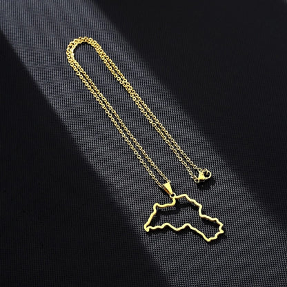 Stainless Steel Kurdistan Map Pendant Necklace for Couple Ethnic Jewelry Valentines Women Men Unisex Charm Gift.