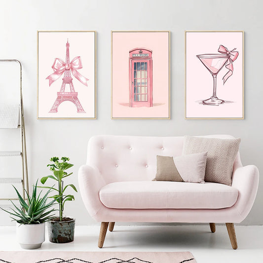 Pastel Pink Poster Watercolor Martini Art Print Vintage Canvas Painting Romantic Feminine Wall Picture Living Room Home Decor.