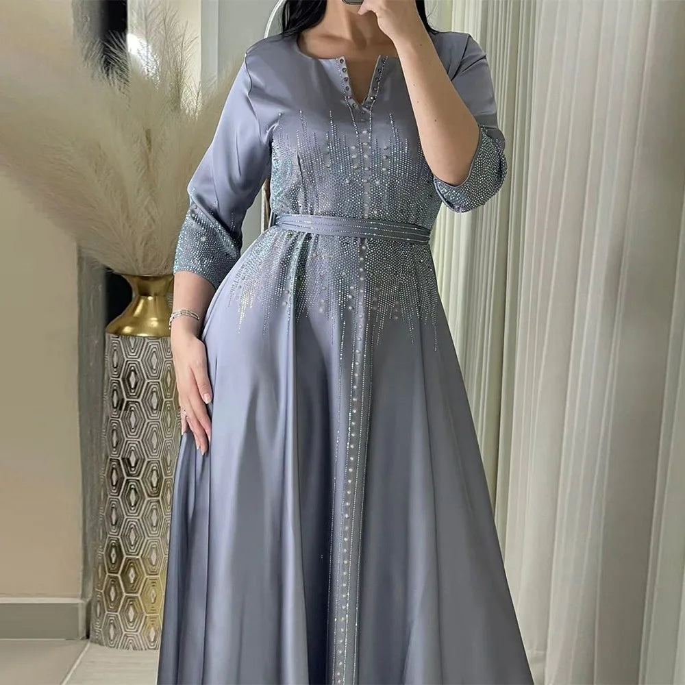 Naher Osten Ramadan Marokkanisches muslimisches geschmiedetes Gesichtskleid Arabisches Dubai-Kleid Luxusmode Hot Diamond Abendrobe.