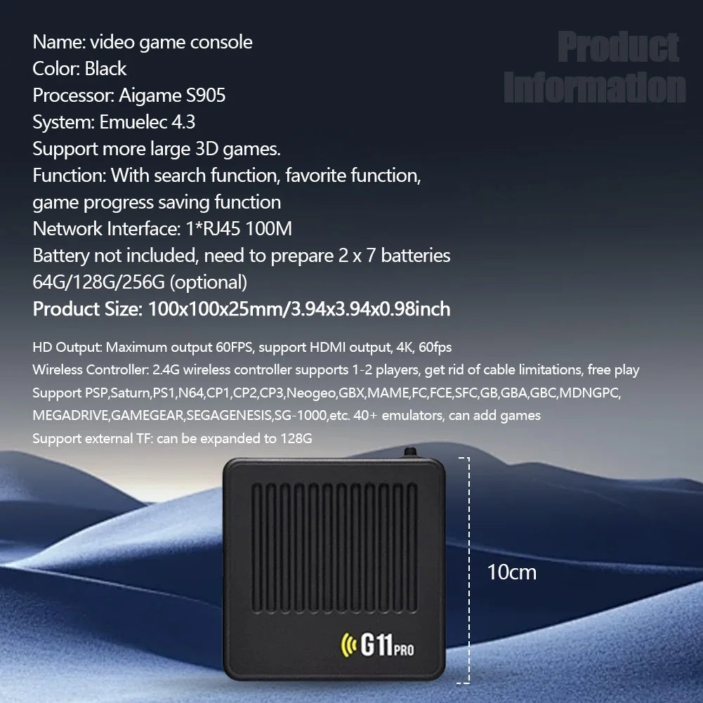 G11 Pro Retro Game Box 10000+ Built-in Classic Games HD Video Console Support Wireless Controllers for Retro Gaming Enthusiasts.