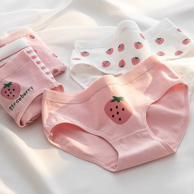 New 5Pcs/set Cotton Panties Strawberry Bear Cartoon Girls Briefs Sexy Women Underwear Lingeries Female Underpants.