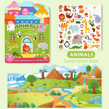 Kids' Reusable Castle Jelly Sticker Book Multi-Theme DIY Creative Jelly Stickers Portable Quiet Busy Book Montessori Sticker Toy