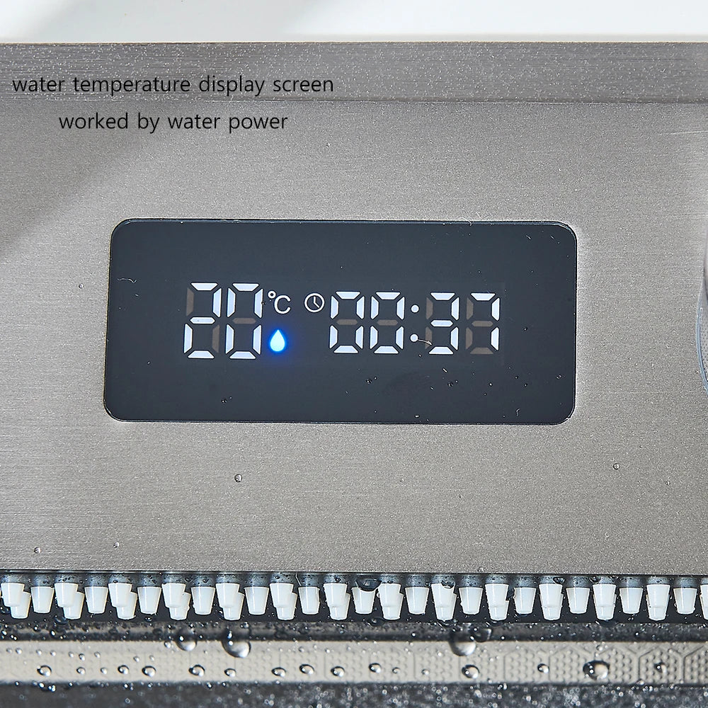 Wasserfall-Küchenspüle aus Edelstahl 304, großes Einzelschlitz-Wasserhahn-Set mit integrierter Digitalanzeige, Seifenspender, 75 x 45 cm