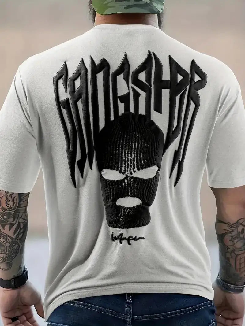 24/25 High-quality American High Street Masked Person Printed T-shirt for Men Oversized Loose Harajuku Short Sleeved Tops.