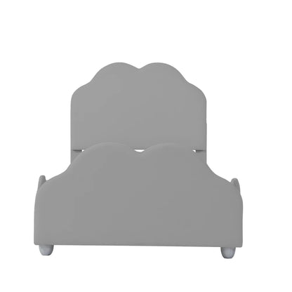 Kinderbett 90 x 200 cm hohes Geländer, Kinderbettgestell mit wolkenförmigem Kopf und Fußteil, Bett aus hautfreundlichem Samt