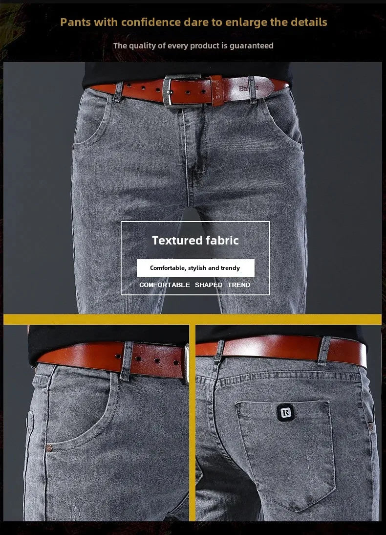 Frühling Herbst Xintang Denim Jeans Herren Slim Fit Casual Trendy Modische Alltagskleidung Blau Gerade Bein Hosen Elastische Taille.