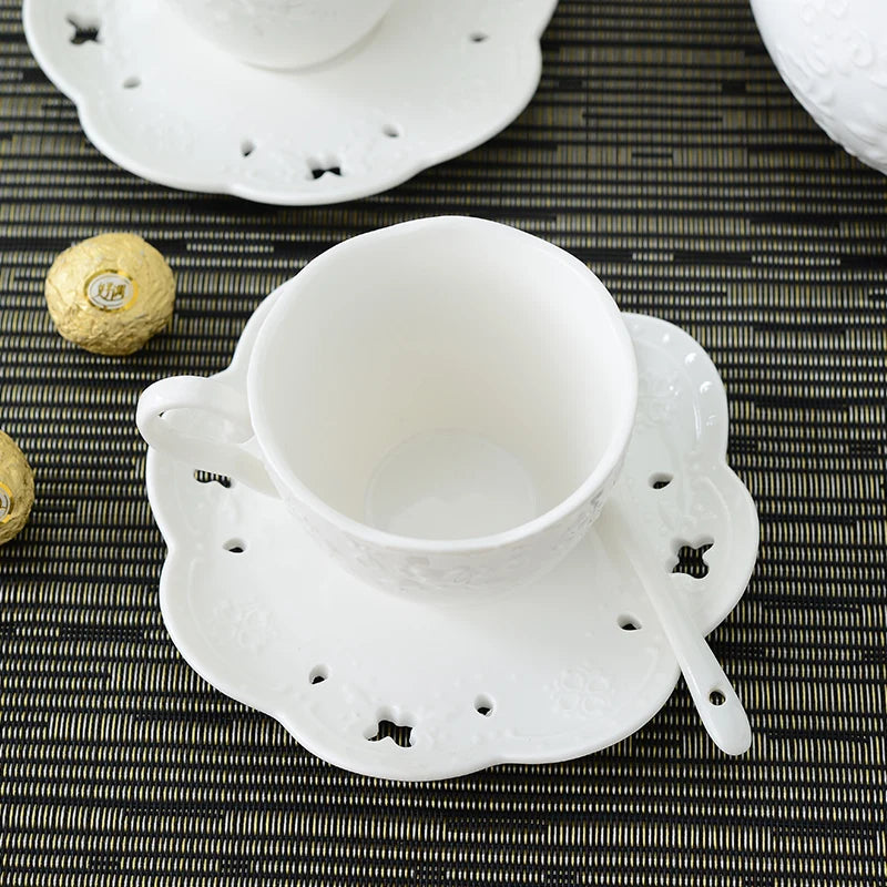 200ML. white embossed porcelain tazas cafe cup and saucer, ceramic cappuccino cup, vintage latte cup, turkish tea cups, tazze.