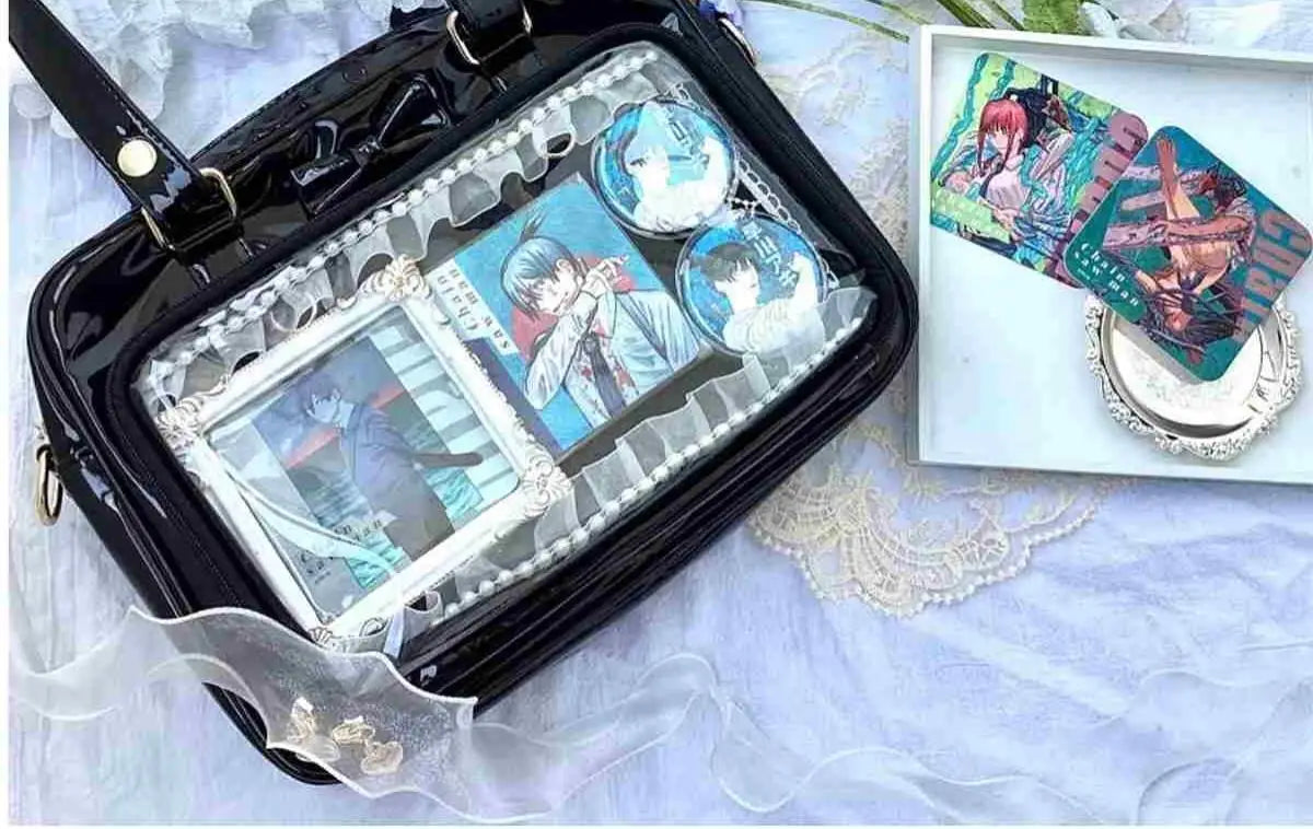 Y2K Cute Bow Ita Bag Girl Transparent Messenger Bag Women Fashion Shoulder Crossbody Bag Ladys DIY Badge Tote Bag Lolita Handbag.