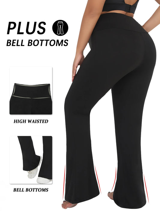 Plus Size Women's Super Soft High Waisted Flare Pants, Leggings Tummy Control Soft Bootleg Bell Bottoms Running.