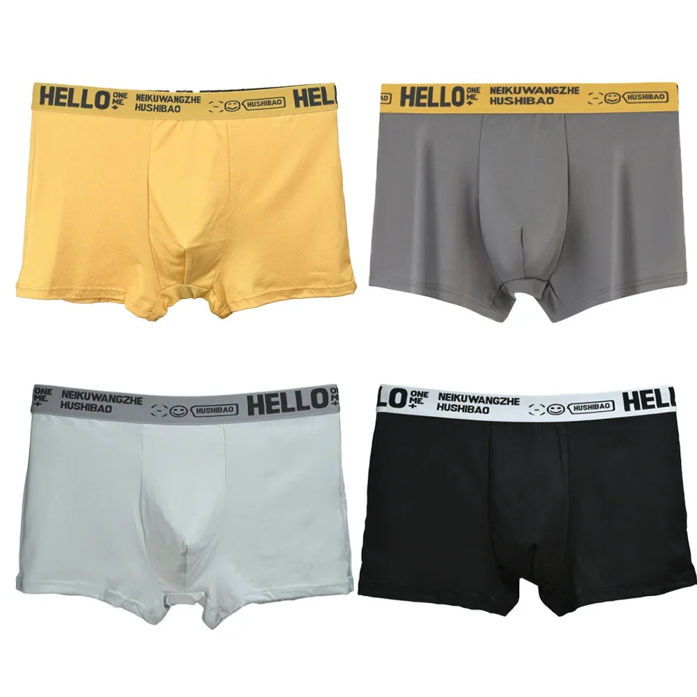4Pcs männer Boxer Unterwäsche Mann Mid-taille Unterhose Einfarbig Antibakterielle Höschen Plus Größe Shorts Homme U konvexen Dessous