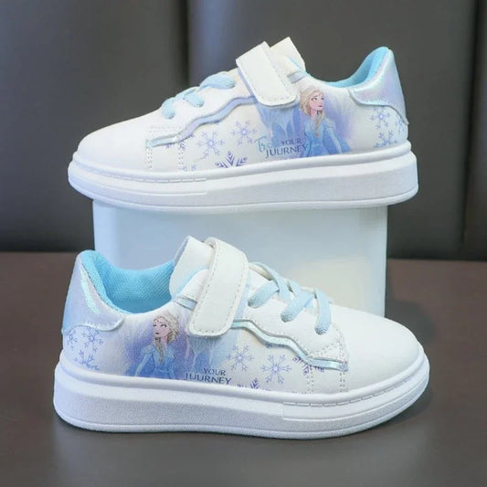 Disney Kids Girls Shoes 2024 New Children Sneakers Girls Elsa Frozen Princess Casual Sport Shoes Student Shoes Teen Shoes.
