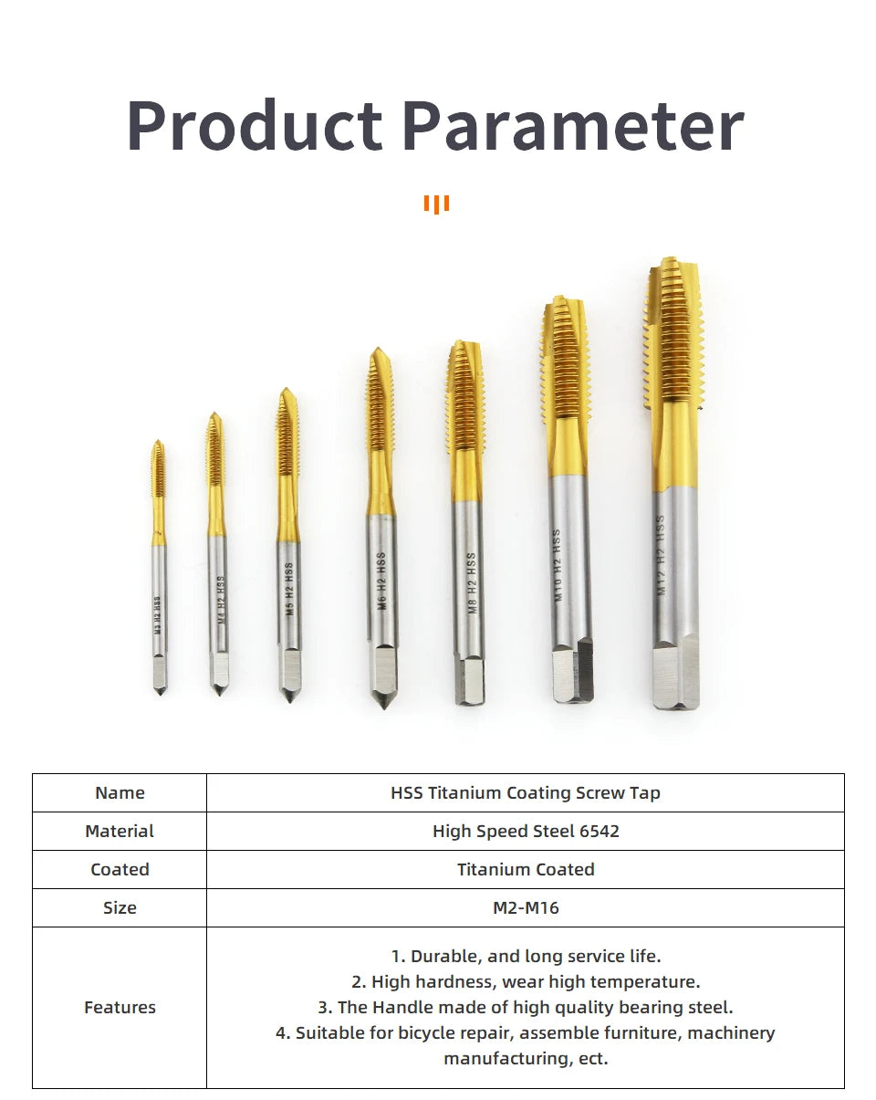 HSS Titanbeschichtung Gewindebohrer Bohrer M2 M2,5 M3 M3,5 M4 M5 M6 M8 M10 M12 Metrische gerade Nut Gewindebohrer Handwerkzeuge
