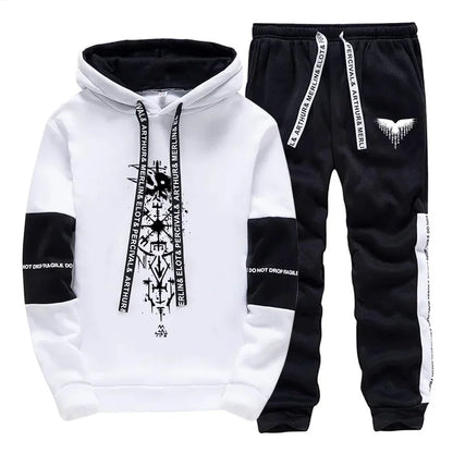 Fall Winter Daily Casual Sporty Jogger Sportswear Viking Raven Print Outfits 2025 New Fashion Men's Tracksuit Hoodies Sweatpants.