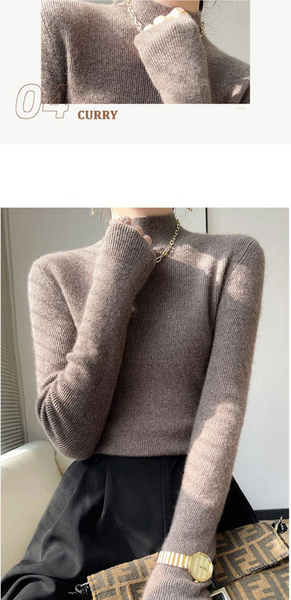 MEXZT Solide Pullover Frauen Hälfte Rollkragen Gestrickte Pullover Harajuku Koreanische Dicke Strickwaren Herbst Winter Mode Schlank Jumper