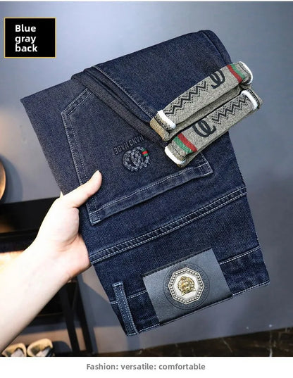 Zerrissene, reguläre, schmale Passform, gerade Jeans, bequem, lässig, Herbstmode, Denim-Hose, klassische, dünne Vintage-Unisex-Herren-Stretchhose.