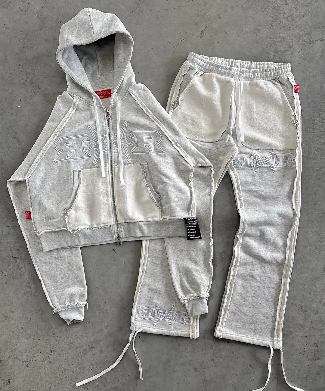 Y2k Tracksuit Men Letter Pattern Embroidered Pocket Patchwork Clothes for Men Harajuku Zipper Hoodies Sweatpants Two Piece Set.