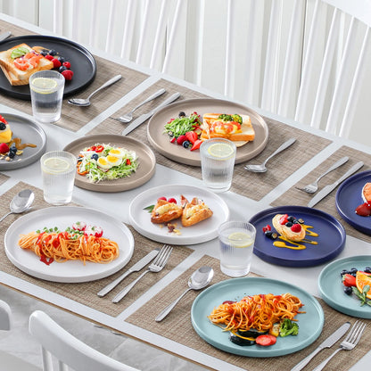 VANCASSO 6Piece Beige/WHITE/BLUE/Dark Blue/GREY/Black Stoneware Tableware Set with Dinner/Dessert Plate/Bowl For 6 Person.