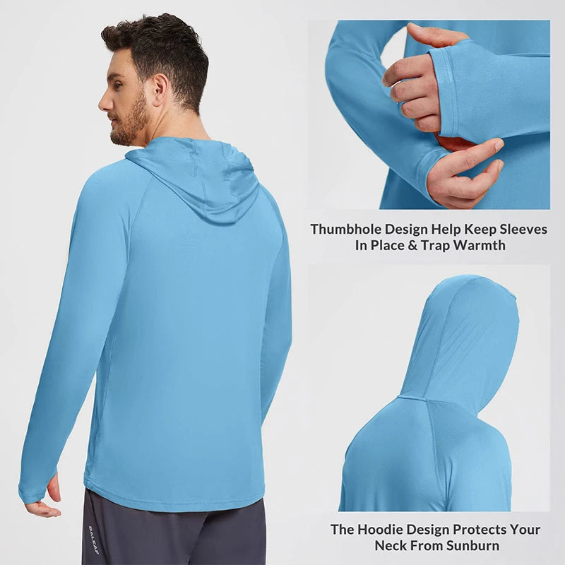 Men's UPF 50+ Sun Protection Hoodie T-Shirts Long Sleeve SPF/UV Quick Dry Lightweight Fishing Workout Thumbhole T-Shirt Male.