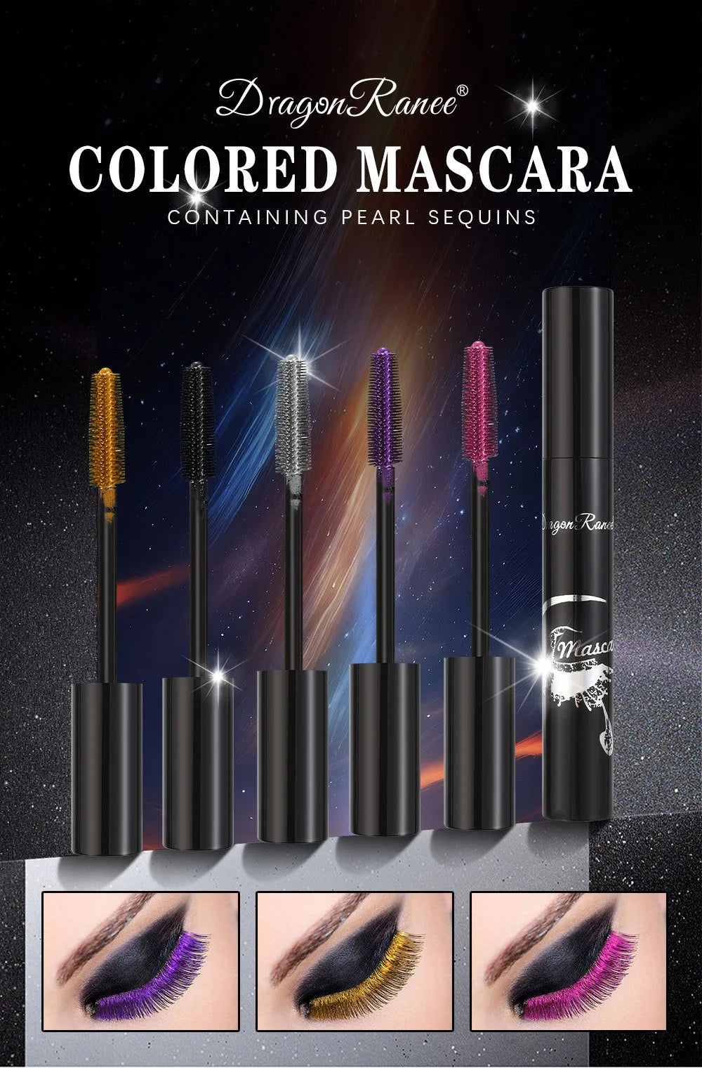 Colorful Waterproof Mascara Blue Purple Pearl Mascara Dense Eye Makeup Bronze Fine Diamond Silver Mascara Cream Cosmetics Makeup.