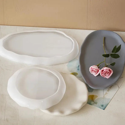 Large Round Tray Silicone Mold Oval Cement Plaster Tray Molds Epoxy Resin Jewelry Display Tray Mould DIY Home Decoration Making.