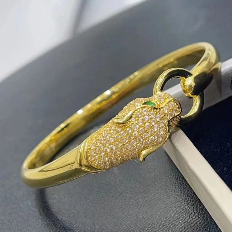 Real 18k Gold Leopard Bracelet for Woman Party Banquet Boutique Jewelry AU750 18K No Demolding Solid Bracelet Trend.