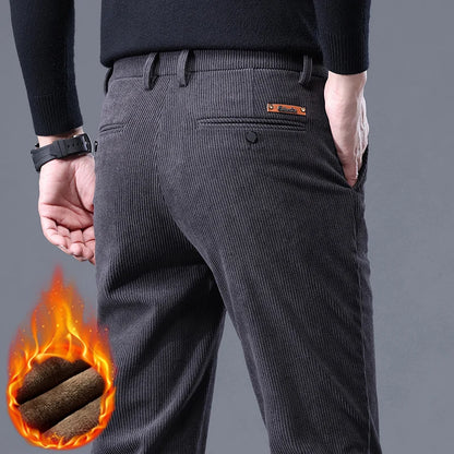 Khaki Black Gray Fleece Men's Corduroy Casual Pants Chenille Thick Stretch Business Trousers Mid-rise Brand Winter Thermal Pants