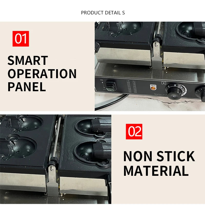 Commercial Taiyaki Bear Shaped Waffle Maker Open Mouth Ice Cream Bear Taiyaki Machine Bear Cone Maker.