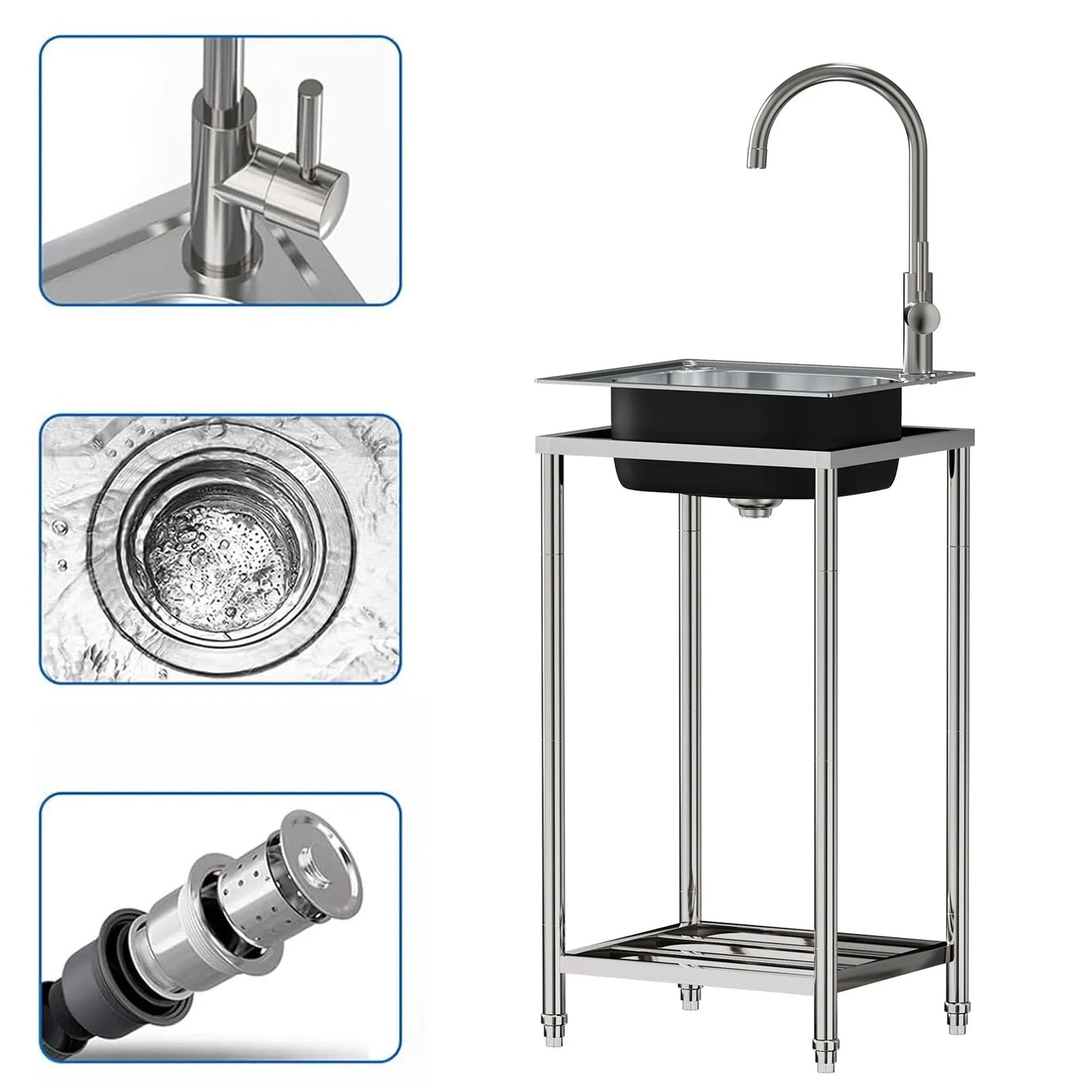 Abnehmbares multifunktionales Waschbecken, Waschbecken aus Edelstahl, Waschbecken mit einem Trog für gewerbliche Restaurantküchen