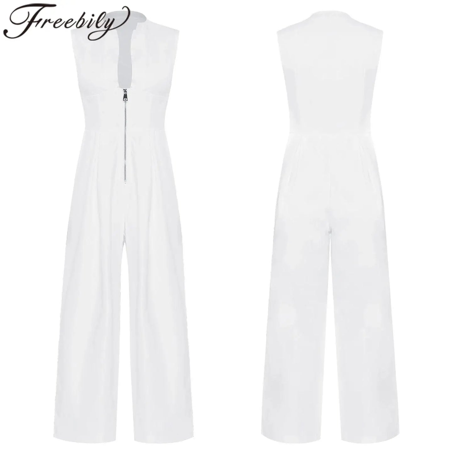 Women High Waist One Piece Sleeveless Jumpsuit Wide Leg Rompers Office Lady Commute Work Casual Dressy Jumpsuits Long Pants.