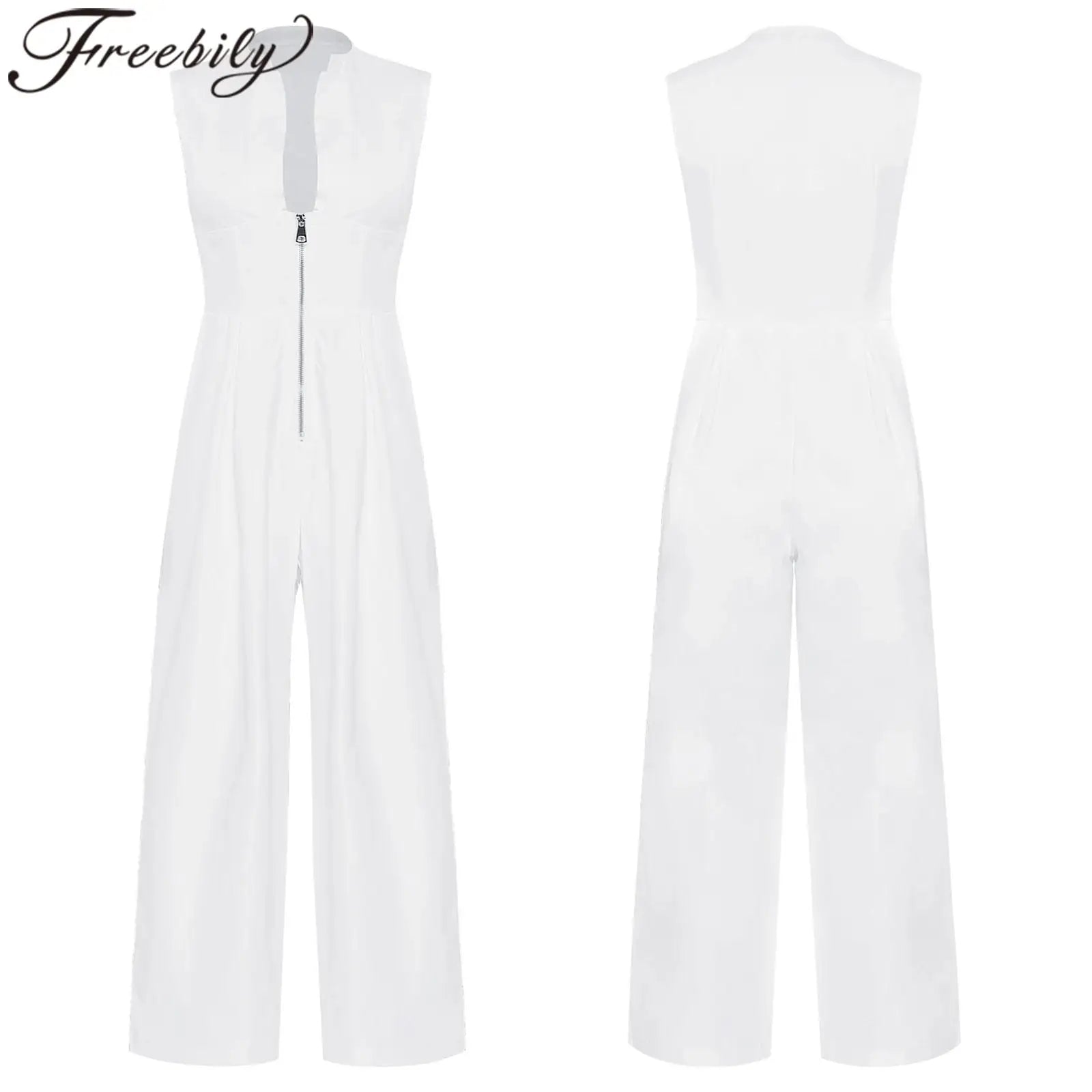 Women High Waist One Piece Sleeveless Jumpsuit Wide Leg Rompers Office Lady Commute Work Casual Dressy Jumpsuits Long Pants.