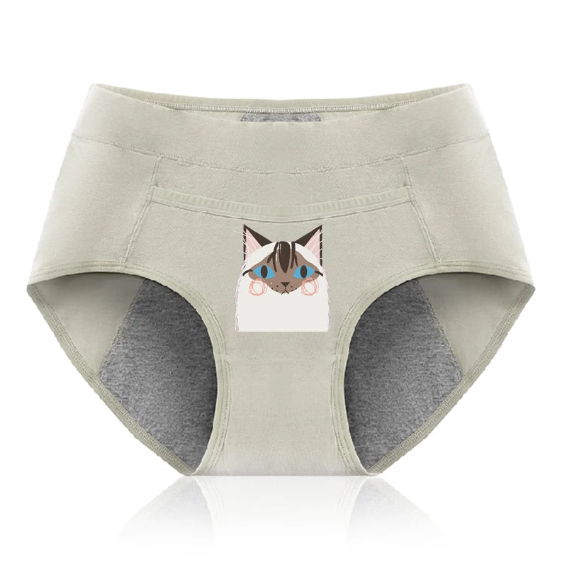 Cotton Menstrual Panties Leak Proof Breathable Cartoon cat Panties Woman Women Girls Physiological Pants Women's Intimates M-XL