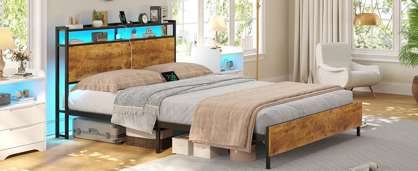 140x200 mit Gitterrahmen, integrierte LED-Beleuchtung und Ladestation (2 AC-Steckdosen, 2 USB-Anschlüsse), Bett 140x200 Mit Lattenrost Au