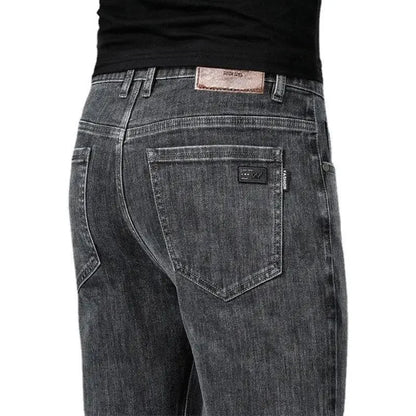 Loose Casual Jeans for Men Mid-aged Thick Winter Long Pants Business Style Straight Leg Spring Autumn Korean Version.
