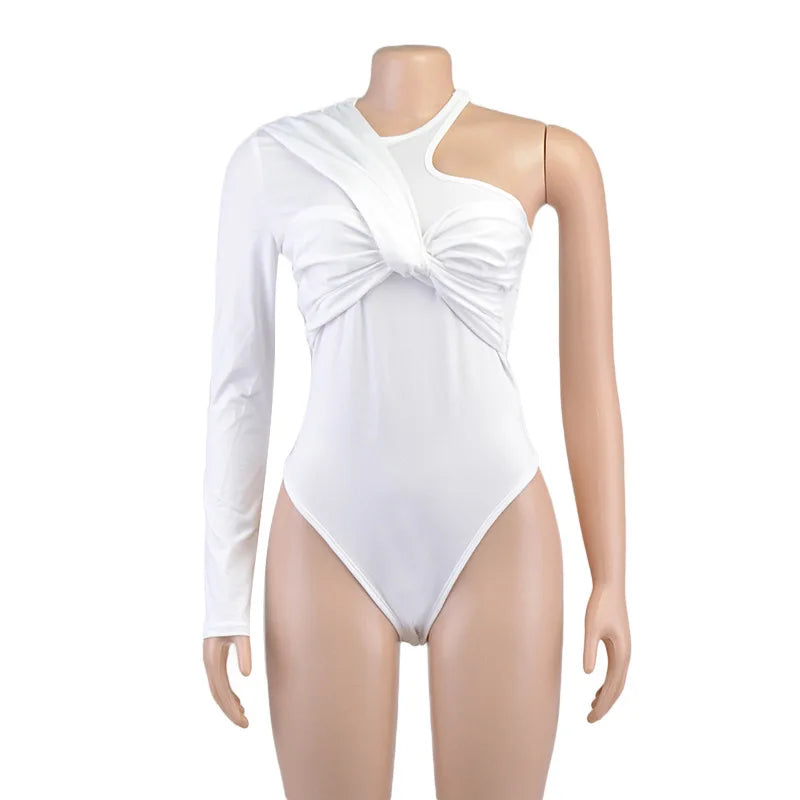 Elegant Office Lady One Shoulder Skinny Bodysuit for Women Jumpsuit Sexy Cut Out Rompers Sexy One Piece Female Overalls