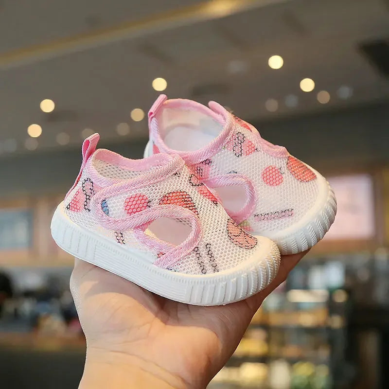 0-3 Y Baby First Walking Shoes Summer Soft Sole Breathable Unisex Infant Sandals with Non-Slip Cute Cartoon Toddler Mesh Sneaker.